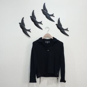 St. John Sport Black Pullover Santana Knit Sweater Top Tie Waist,  Size P